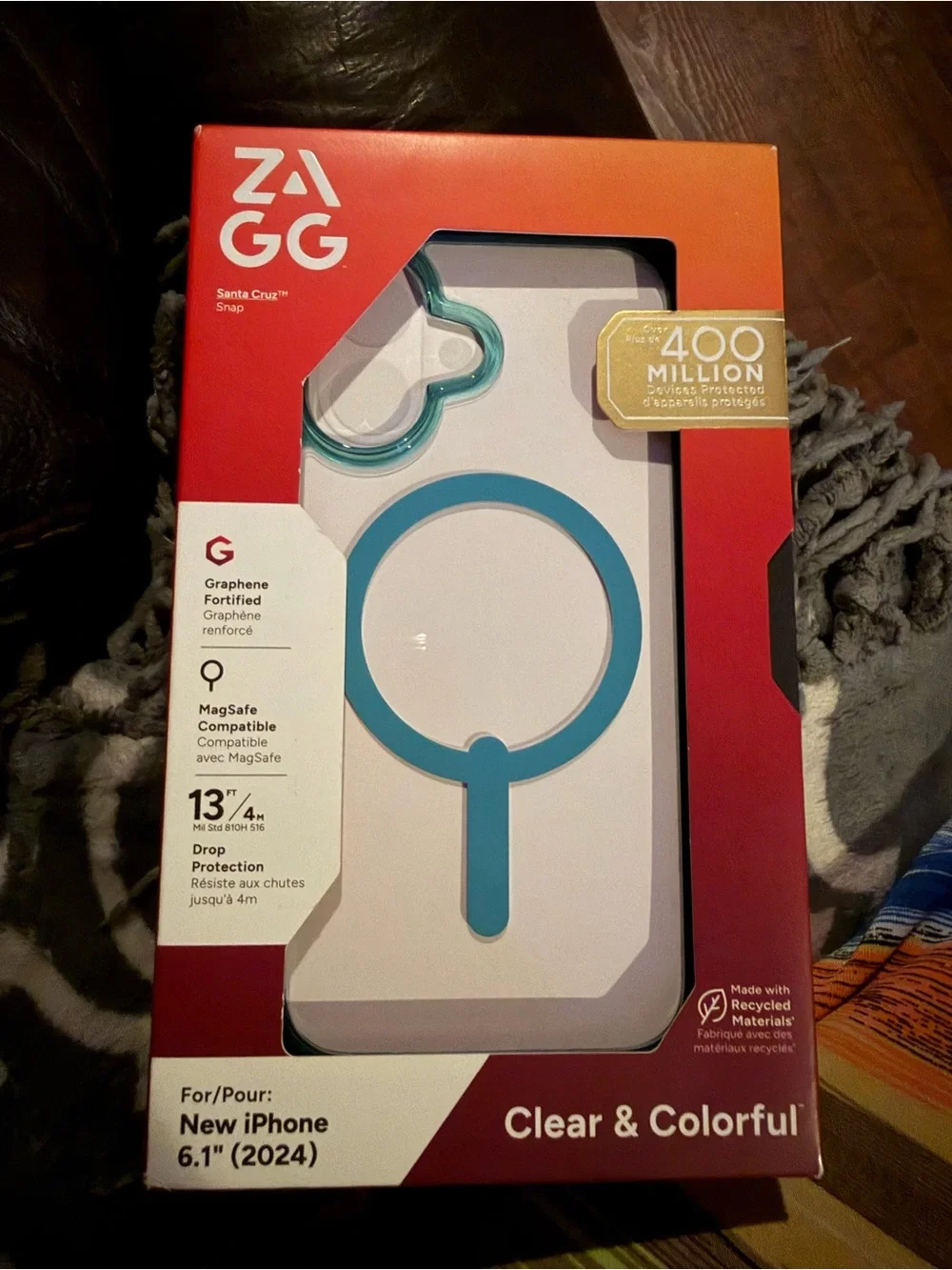 ZAGG Santa Cruz Snap with Kickstand Case for iPhone 16 NOT PRO Retro Blue Clear